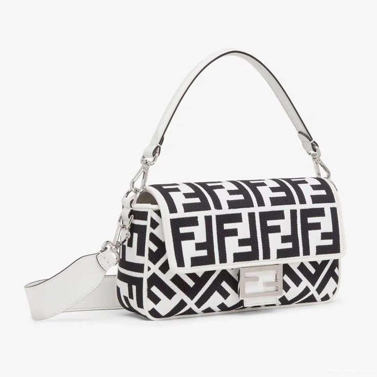 Cheap Baguette Black In Fendi Motif Bag Canvas FF White Medium 0804